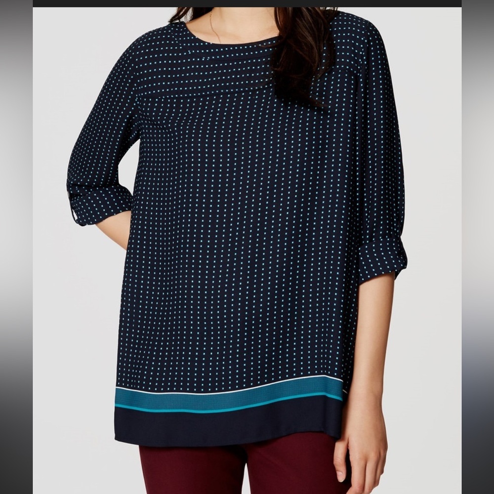 LOFT Navy and Teal Geo Print Blouse